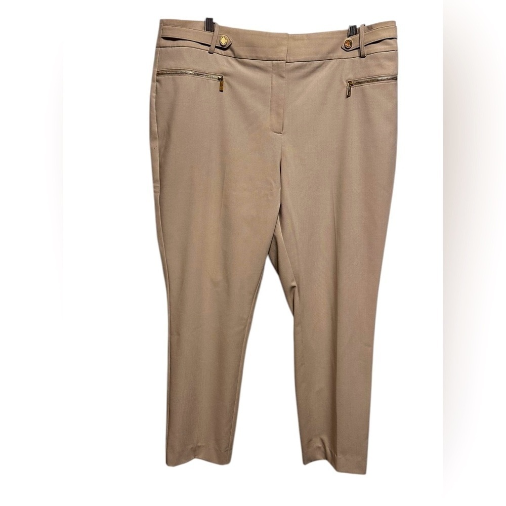 Calvin Klein Straight Slim Zip Pocket Pants Mid rise, Khaki color size 14